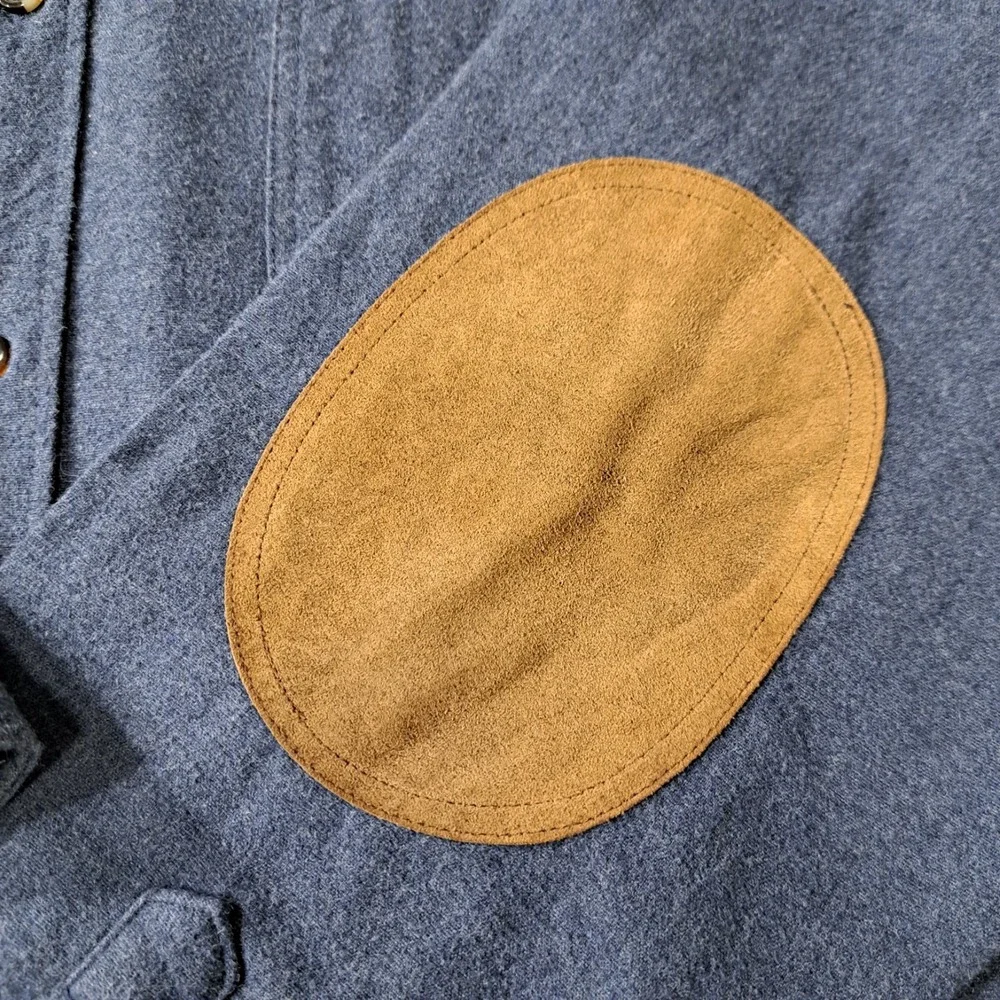 J‎ Crew Men's Collared Button Shirt Blue XL Long Sleeve Leather Elbow Patch